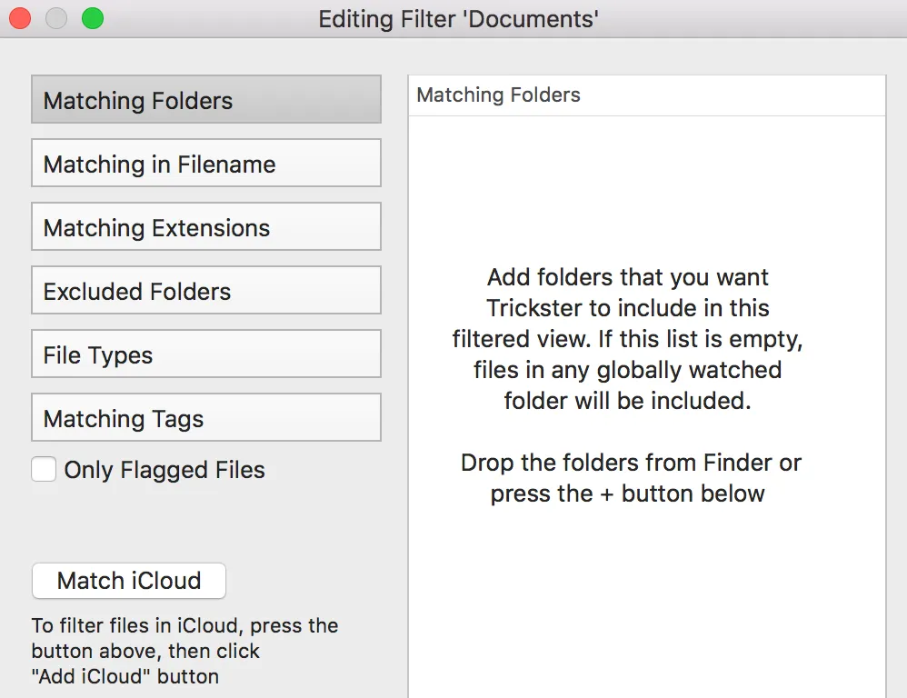 Trickster instructions in Filter panel